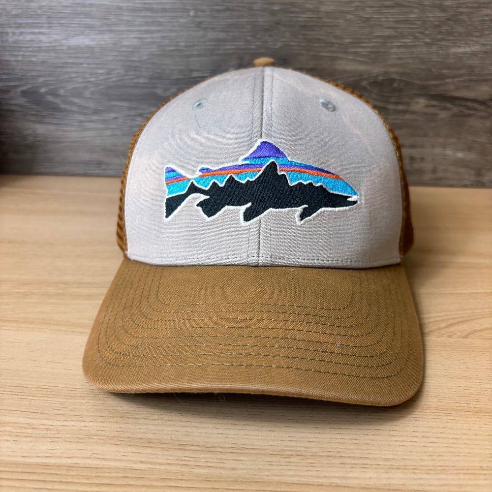 Patagonia Hat Cap‎ Snap Back Brown Fish Fishing Trucker Outdoors Hiking Mens